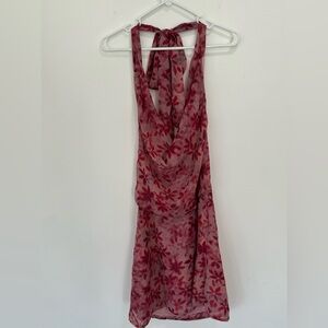Vestique Floral Halter Slip Dress in Mauve Pink cowl neck size medium spring